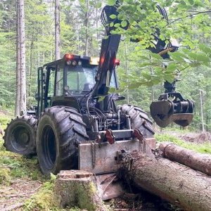 foto лес трактор 135HP кран лебедка трейлер